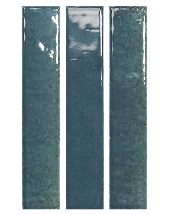 Three vertical rectangular ceramic tiles in a glossy teal-blue glaze with subtle speckling, shown side by side on a white background.