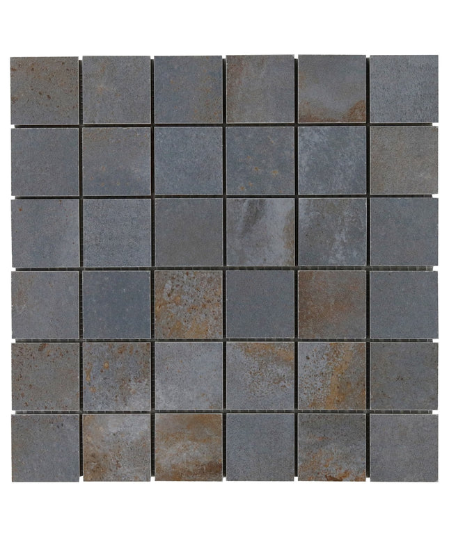 Square tiles with a mottled gray and brown pattern on a white background
