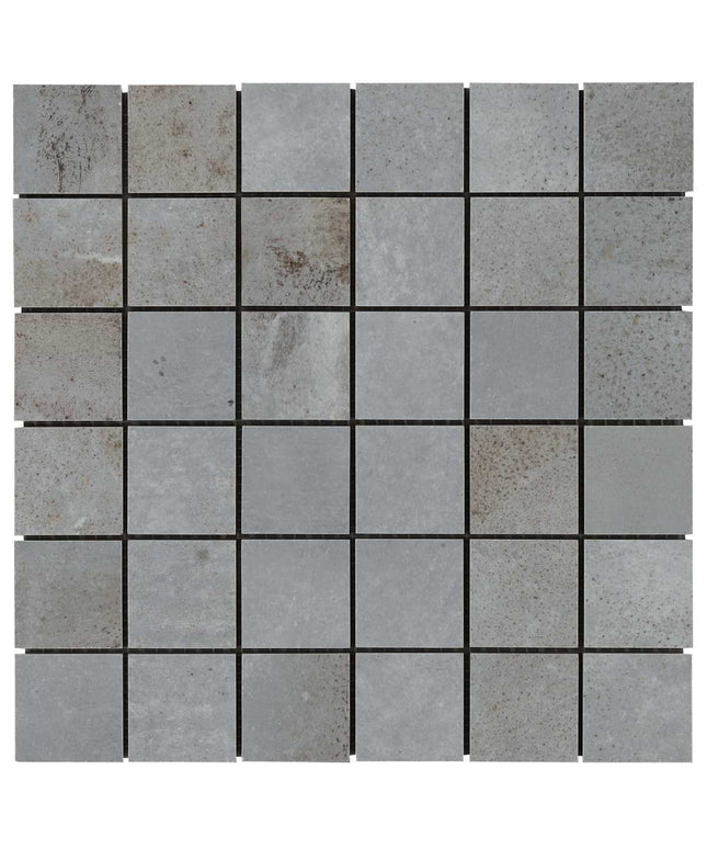 Mosaic tile pattern with gray and beige tiles on a white background