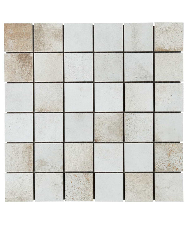 Mosaic tile pattern with beige and white squares