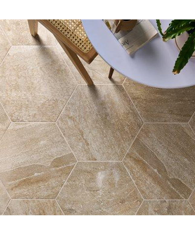 hexagon porcelain tile floor sand beige