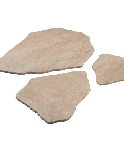 Three beige stone slabs on a white background