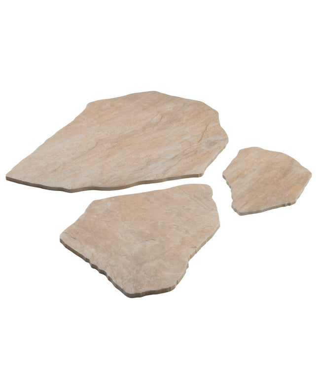 Three beige stone slabs on a white background