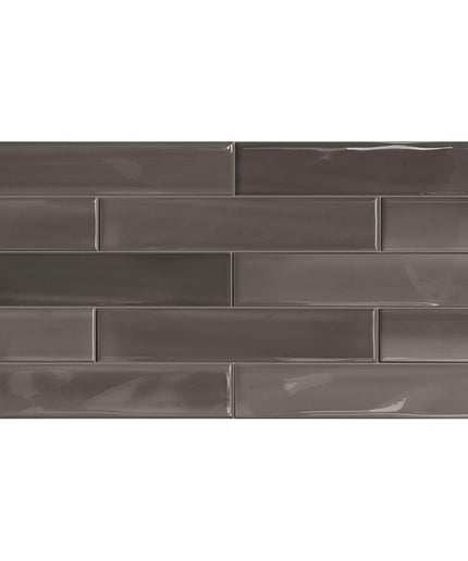 Glossy dark gray brick subway tile, 5x12, for kitchen backsplash or bathroom walls
