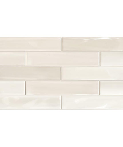 Glossy light beige rectangular subway tile, ideal for kitchen backsplash or bathroom walls