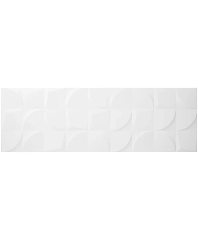 White rectangular tile with circular patterns on a white background