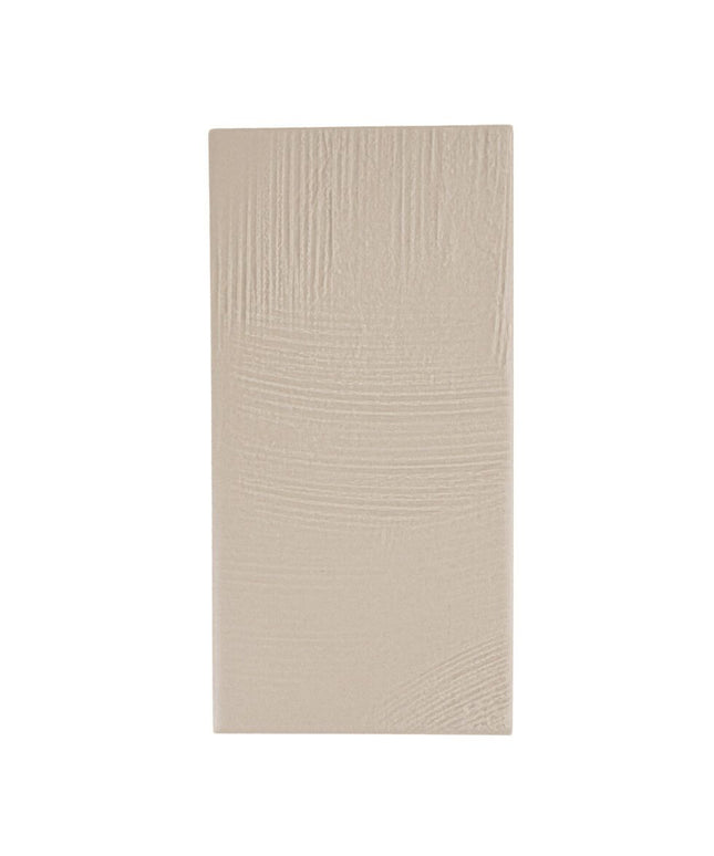 Rectangular beige porcelain tile with subtle sandstone texture, 3x7 inches