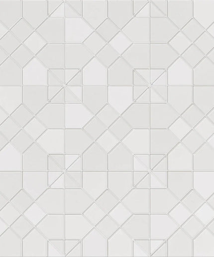 White geometric mosaic tile with 3D pattern, ideal for backsplash or bathroom walls