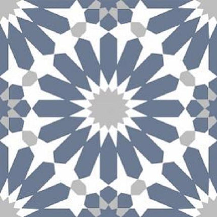 Geometric pattern with blue and gray shapes on a white background