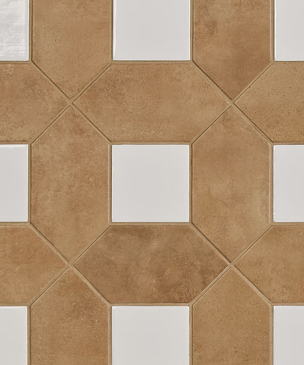 Hexagonal tiles with a brown and white pattern