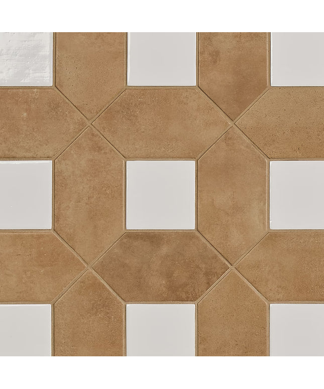 Hexagonal tiles with a brown and white pattern