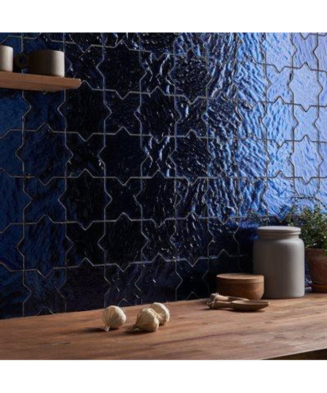 Star Cross Glass Tile 8x8 blue wall 