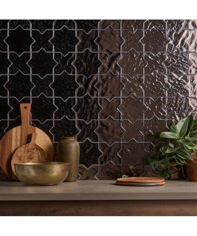 Star Cross Glass Tile 8x8 bronze wall