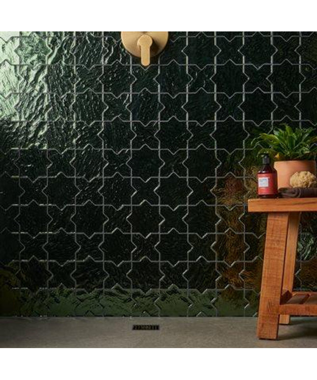 Star Cross Glass Tile 8x8 green wall