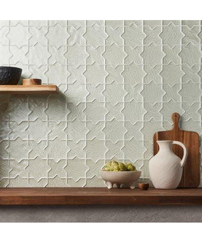 Star Cross Glass Tile 8x8 white wall