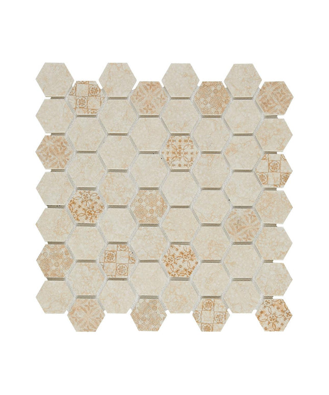 travertine glass mosaic hex tile 11x11
