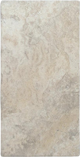 Rectangular beige travertine tile with subtle cross-cut stone pattern, ideal for floors or walls