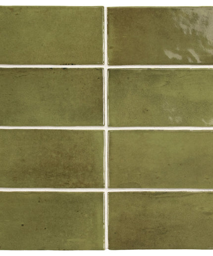 Set of green ceramic tiles arranged in a grid pattern.