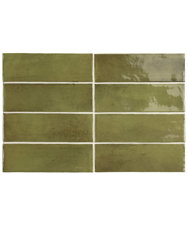 Set of green ceramic tiles arranged in a grid pattern.