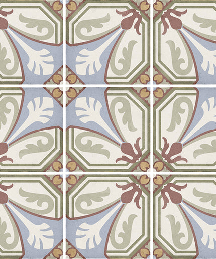 Decorative tiles with geometric pattern on a blue background