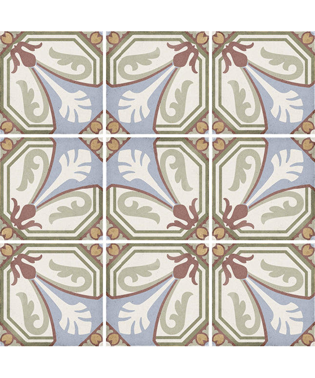 Decorative tiles with geometric pattern on a blue background
