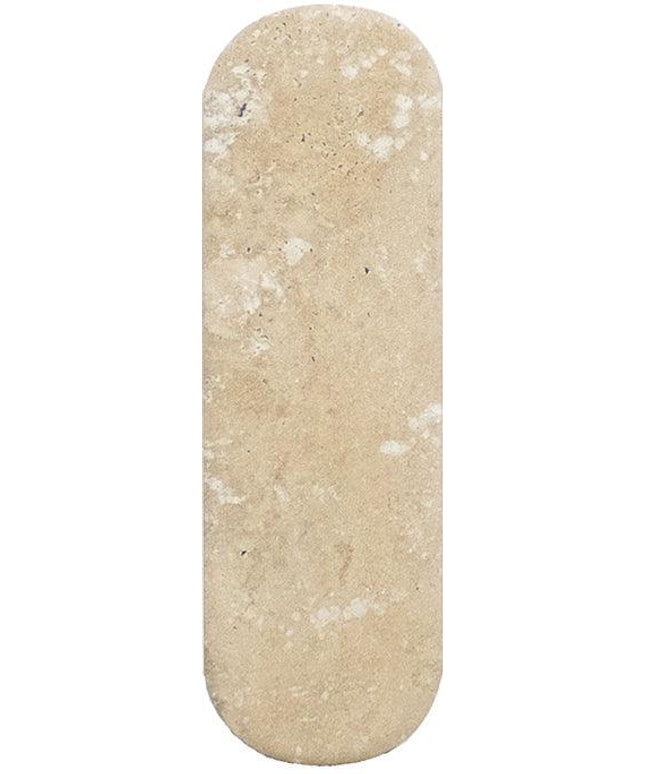 Rectangular stone slab with a beige and white marbled pattern walnut-cross-cut-2x6-subway-tile