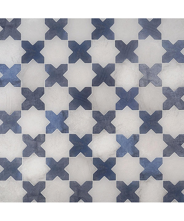 white blue matte 6x6 star cross tiles