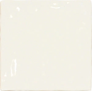 Glossy white 5x5 ceramic tile, perfect for backsplash, bathroom, or shower walls.