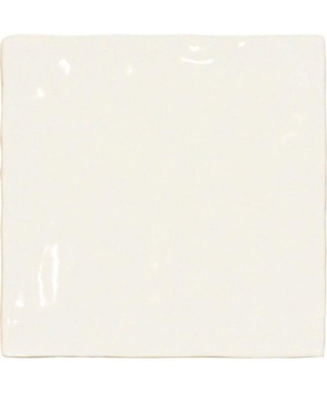 Glossy white 5x5 ceramic tile, perfect for backsplash, bathroom, or shower walls.