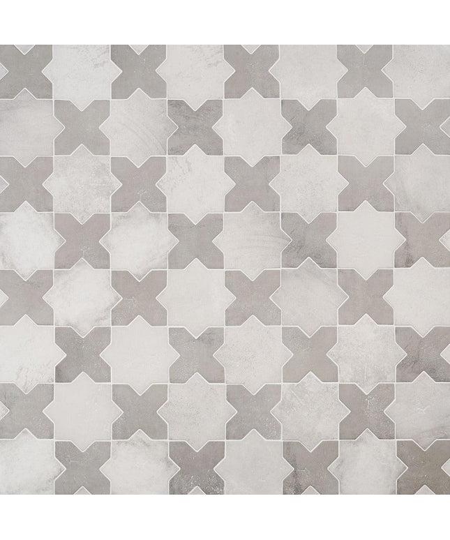 white grey matte 6x6 star cross tiles