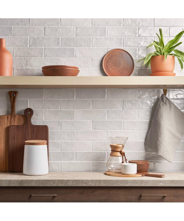 white 2x8 kitchen backsplash tile