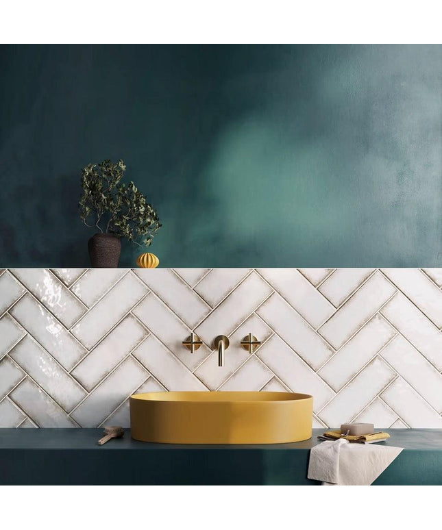 white herringbone tiles