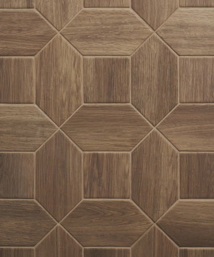 Hexagonal wooden tiles with a brown pattern