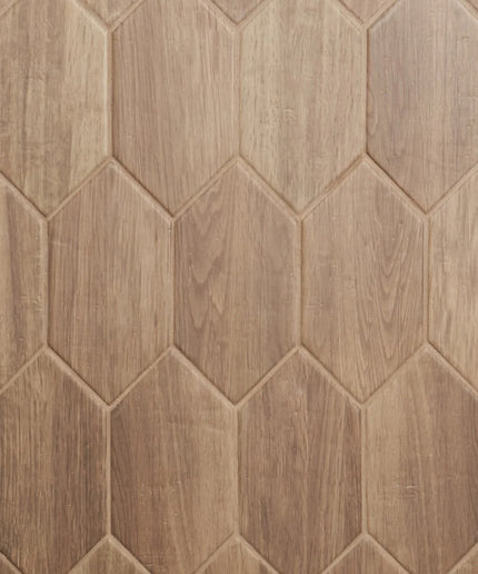Hexagonal wooden tiles with a brown pattern