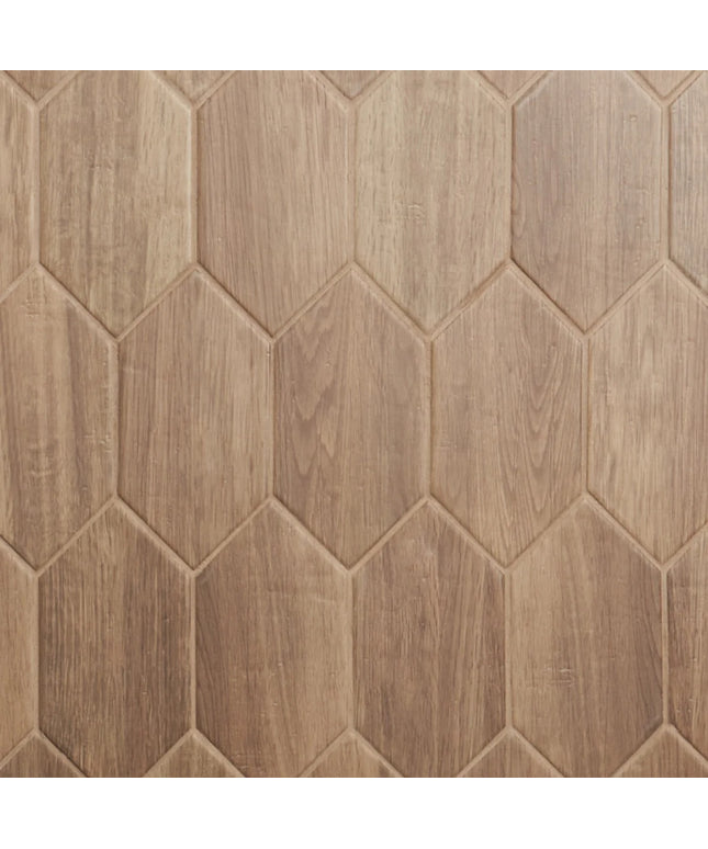 Hexagonal wooden tiles with a brown pattern