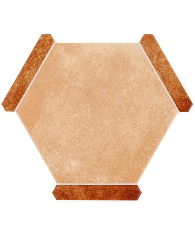 Hexagonal tile with a beige center and brown edges on a white background